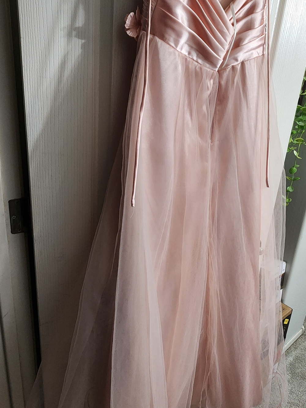 Blondie Nites Blush Pink Satin & Tulle Maxi Dress
